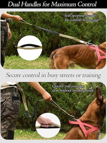 Hands Free Dog Leash with Zipper Pouch & Waist Belt – Reflective Durable Bungee Leash with Dual Padded Handles for Walking, Jogging & Running, Fits Small to Large Dogs (Yellow) - color: Yellow