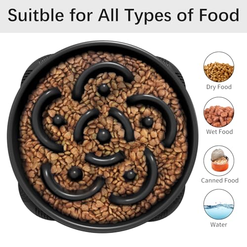 MateeyLife Large Slow Feeder Dog Bowls, Anti-Choking Puzzle Dog Food Bowls, Anti-Slip Interactive Feeding Slow Down Eating, Bloat Stop Maze Dishes for Large Breeds 4 Cups Black - color: H-Black, size: Large