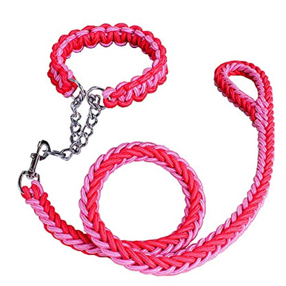 Love Dream Dog Collar and Leash Set, Heavy Duty Nylon Braided Rope Strong 4 FT Dog Leash and Martingale Training Collar for Small Medium Large Dogs Training and Walking (Red & Pink) - color: Red & Pink, size: Medium (Thick 1.5cm)