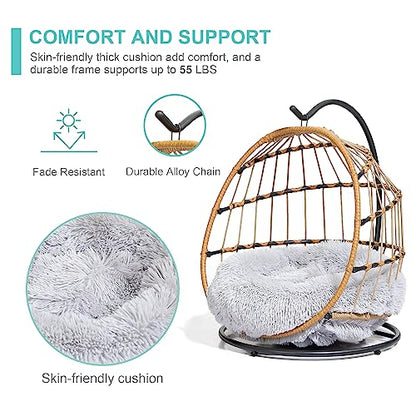 SWITTE Cat Hammock Chair Bed - Removable & Washable Cushion, Hanging Rattan Swing for Indoor Outdoor Cats & Small Dogs, Adjustable Pet Swinging Hammock with 3 Modes - Light Grey - color: Light Grey