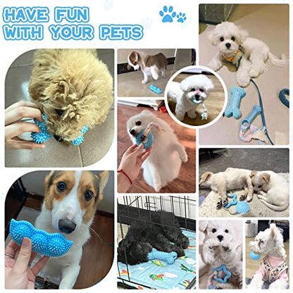 Petcare 6 Pack Puppy Chew Toys - Blue, Soft Rubber Rope & Bone Ball Teething Toys for Small Dogs & Puppies, Including Yorkie - color: Blue