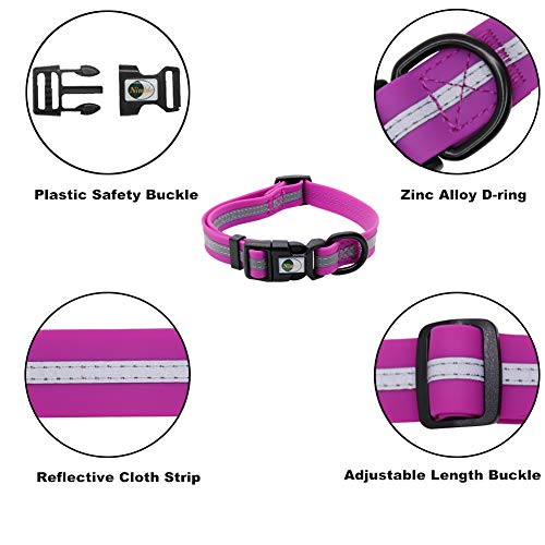NIMBLE Dog Collar Waterproof Pet Collars Anti-Odor Durable Adjustable PVC & Polyester Soft with Reflective Cloth Stripe Basic Dog Collars S/M/L Sizes (Small (9.45”-14.17”inches), Rose Purple) - color: rose purple, size: Small (9.45”-14.17”inches)