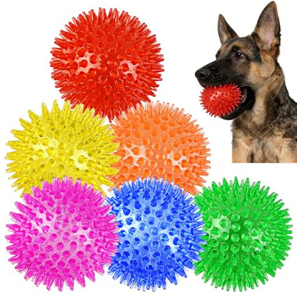 6 Pack Squeaky Spiky Dog Balls, Puppy Chew Toys for Teething, Food-Grade TPR Rubber Durable, Interactive Fetch Floating Dog Pool Ball Toy for Chewers for Small Medium (Medium) - size: Medium
