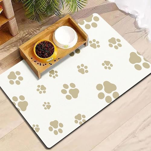Pet Feeding Mat Dog Cat Food Mat Absorbent No Stains Quick Dry Rubber Bottom Anti-Slip Water Bowl Mats Easy to Clean for Indoor Pet Placemats Water Dispenser Mat - color: Off White-JY, size: 12"×20"