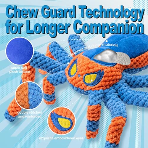 LEGEND SANDY Squeaky Dog Toys- Plush Dog Toys with Soft Fabric for Small, Medium, and Large Dogs Daily Companionship, Training Reward Gift - color: Blue Spider