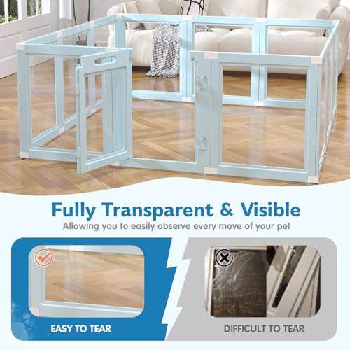 DIY Clear Acrylic Dog Playpen Indoor, Transparent Easy Cleansing Puppy Fence with Suction Cup, Easy-Assemble Indoor Whelping Crate for Small Puppies (23.6" H, 12PCS), Blue - color: Blue, style: 12PCS