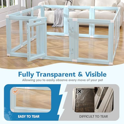 DIY Clear Acrylic Dog Playpen Indoor, Transparent Easy Cleansing Puppy Fence with Suction Cup, Easy-Assemble Indoor Whelping Crate for Small Puppies (23.6" H, 12PCS), Blue - color: Blue, style: 12PCS