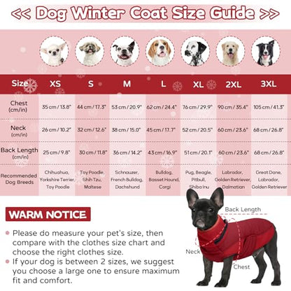 BRKURLEG Dog Winter Coat with Harness Built in, Warm Jacket for Small Medium and Large Dogs, Windproof Turtleneck Fleece Dogs Snowsuit with Hook & Loop, Reflective Christmas Dog Jacket, Red XXL - color: Red, size: XX-Large