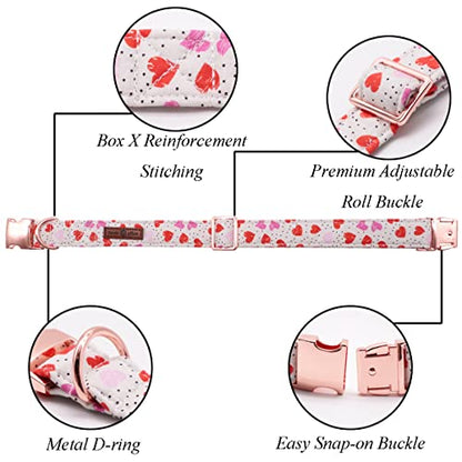 Lionet Paws Valentine Dog Collar, Heavy-Duty Cute Pink Heart Pattern Collar with Metal Buckle Pet for Puppy and Cats, X Small, Neck 8-12 inches - color: Hearts, size: X-Small (Pack of 1)