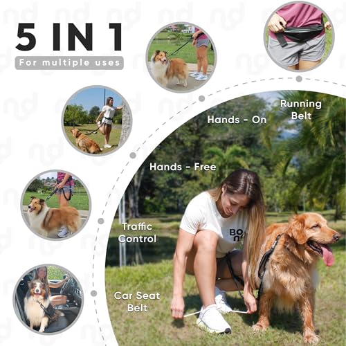 Bond - Blue Dog Running Leash Hands Free with Pouch, Hands Free Leash for Large Dogs, Pet Lead Running Belt for Walking & Canicross Belt, Includes Waist Jogging Fanny Pack & Pet Car Seat Belt Safety - color: Blue