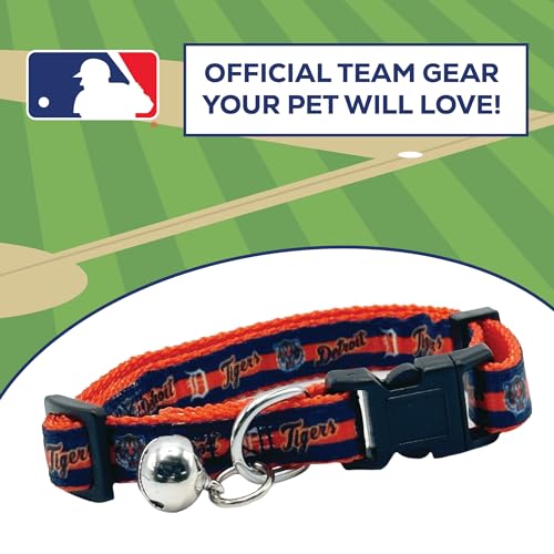 MLB CAT Collar Detroit Tigers Satin Cat Collar Baseball Team Collar for Dogs & Cats. A Shiny & Colorful Cat Collar with Ringing Bell Pendant - color: Detroit Tigers