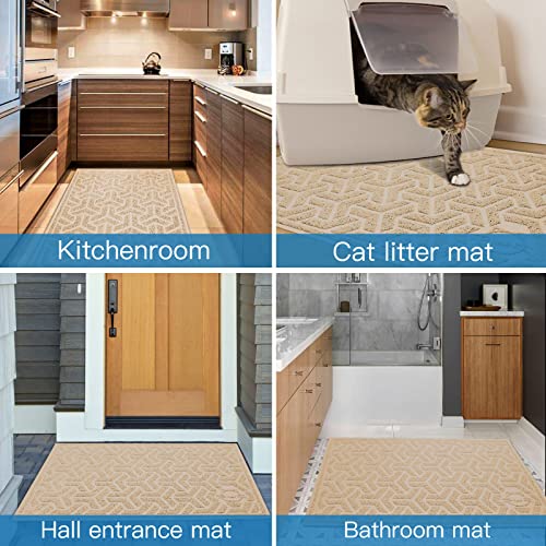 UPSKY Cat Litter Mat, Litter Trapping Mat Soft on Kitty Paws, Large Litter Box Mat 35" x 24" Scatter Control for Indoor Cats Waterproof and Extra Large Pretty Litters Carpet - color: E-Beige