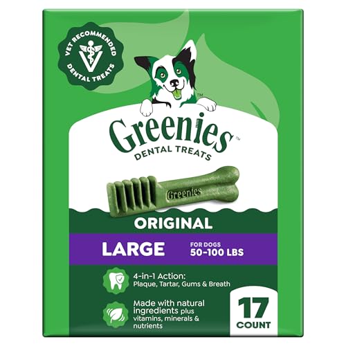 Greenies Veterinarian-Recommended Adult Natural Dental Dog Treats Large Size, Dog Dental Chews, Original Flavor, 27 oz. Pack, 17 Count - size: 17 Count (Pack of 1)