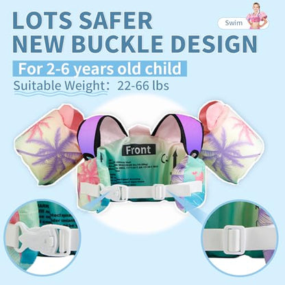 Toddler Swim Vest Floaties for 22-66 lbs / 2-6 Y Kids Swim Jacket with Adjustable Safety Buckle Arm Wings Swim Training for Boys and Girls Beach Boating Pool Floats - color: Pink Whale