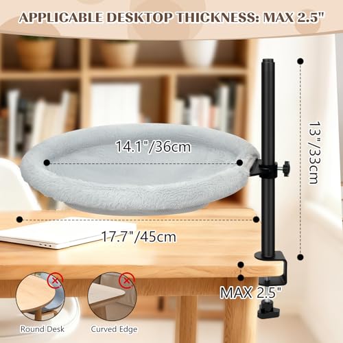 Cat Bed for Desk - Equipped with a multifunctional brush for hair removal. 360° Rotating & Height Adjustable Cat Hammock Supports Up to 50 lbs, Removable & Washable, Nest Bed Attachment Round Hammock