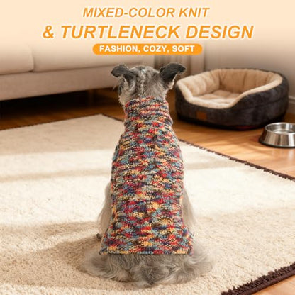 BEAUTYZOO Small Dog Sweater -Turtleneck Pullover Classic Cable Knit Fuzzy Winter Coat Dog Cold Weather Clothes for Small Medium Dogs Puppy Girl Boys(Multi-Black, M) - color: Multi-Black, size: M (Back: 16", Chest: 21", Neck: 13")