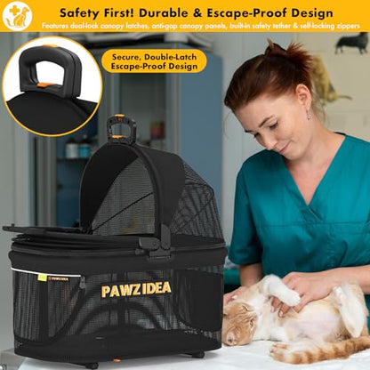 PAWZIDEA Portable Small Dog Crate for Car Travel up to 33lb, Enclosed Dog Car Seat Soft-Sided, Escape-Proof Reversible No-Zip Canopy, Foldable Pet Carrier Seatbelt for Small Medium Puppy & Cats Kennel - color: Full View Mesh, Small/Medium