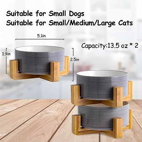 Petygooing Ceramic Cat Dog Bowl Set with Stand,Small Dog Bowls,Pet Food and Water Dish, Anti Slip Set of 2 Cat Bowls-Cute Modern Pet Food Dish Small Size (13.5OZ/5.1 in) Grey White - color: Grey White, size: Puppy/Small Size Dogs & Cat Bowls 400ML*2