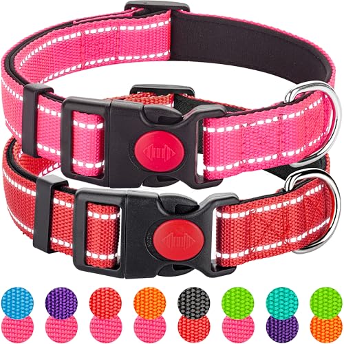 2 Pack Reflective Dog Collars for Medium Large and Small Breed Dogs Male Female,Padded Soft Durable Nylon Neoprene Collar for Puppy Dogs Girl Boy with Quick Release Safety Buckle,Pink,Red,S - color: Pink&Red, size: S