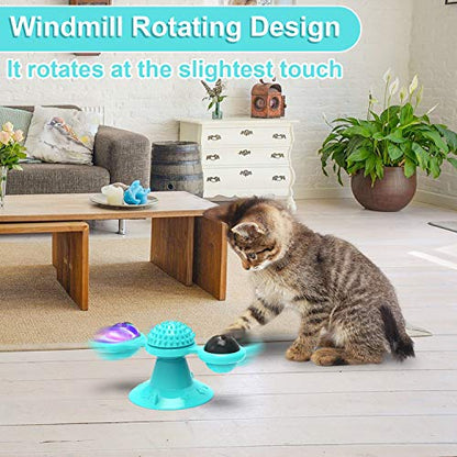 GBSYU Interactive Windmill Cat Toys with LED Light Ball Suction Cup Catnip Toy for Cat Exercise (Pink) - color: Pink