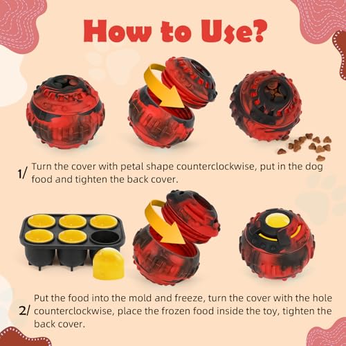 Dog Toys for Boredom - Frozen Treats, Refillable Freezable Dogs Food, Reduces Anxiety Chew Toy, Easy to Clean, Treats Dispensing, 4-in-1 Enrichment - color: Red