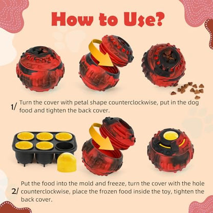 Dog Toys for Boredom - Frozen Treats, Refillable Freezable Dogs Food, Reduces Anxiety Chew Toy, Easy to Clean, Treats Dispensing, 4-in-1 Enrichment - color: Red