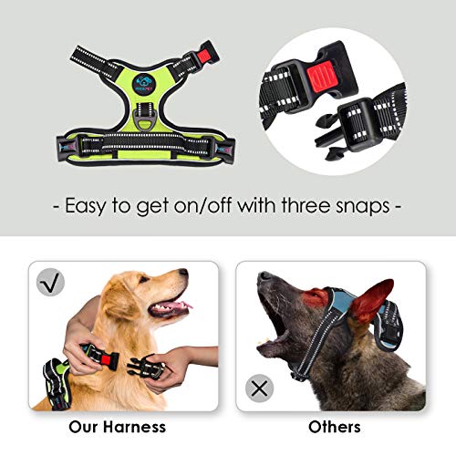 PHOEPET No Pull Dog Harnesses for Small Dogs Reflective Adjustable Front Clip Vest with Handle 2 Metal Rings 3 Buckles [Easy to Put on & Take Off](S, Green) - color: Green, size: Small