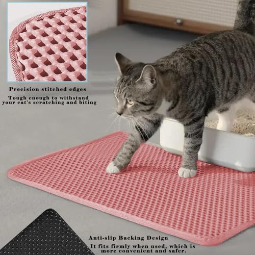 HCY&WLD Cat Litter Mat, Honeycomb Double Layer Cat Litter Trapping Mat, Waterproof Urine Proof Non-Slip, Scatter Control, Less Waste, Easier to Clean (Pink, 24" X 18") - color: Pink