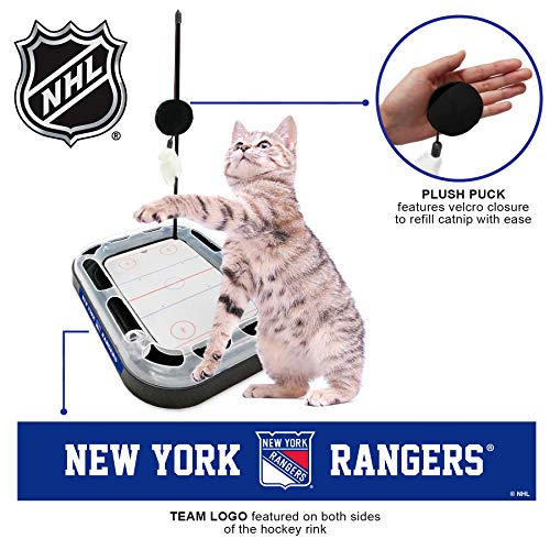 Pets First NHL New York Rangers Hockey Field Cat Scratcher Toy with Interactive Cat Ball Bell in Tracks - 5-in-1 Toy - color: New York Rangers