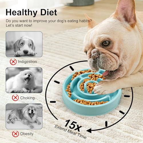 Slow Feeder Dog Bowls Puzzle Dog Bowl with Anti-Slip Slow Feeder & Non-Slip Design, Boredom and Anxiety Reducer Suitable for All Breed Dogs and Cat - color: Blue