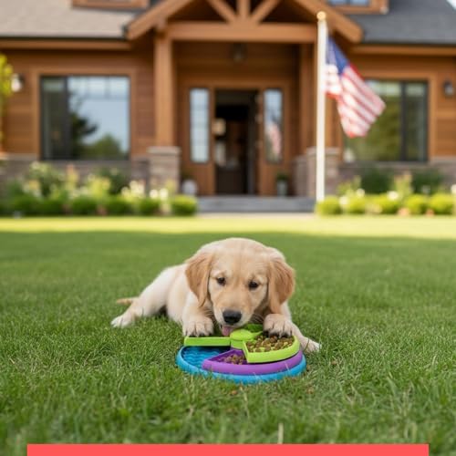 Slow Feeder Dog Bowl – 3-Level Puzzle Feeder for Large, Medium & Small Dogs | Spinning Lick Bowl for Liquid Treats, Peanut Butter & Wet Food | BPA-Free Dog Enrichment Bowl