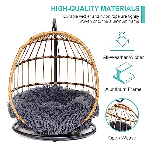 SWITTE Cat Hammock Chair Bed - Removable & Washable Cushion, Hanging Rattan Swing for Indoor Outdoor Cats & Small Dogs, Adjustable Pet Swinging Hammock with 3 Modes - Dark Grey - color: Dark Grey