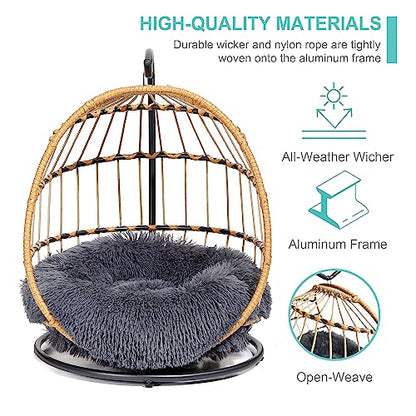 SWITTE Cat Hammock Chair Bed - Removable & Washable Cushion, Hanging Rattan Swing for Indoor Outdoor Cats & Small Dogs, Adjustable Pet Swinging Hammock with 3 Modes - Dark Grey - color: Dark Grey
