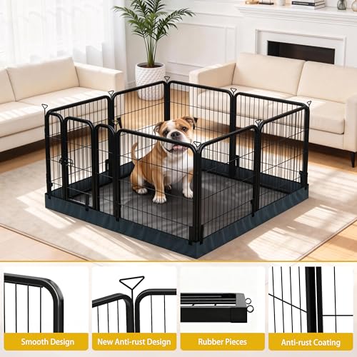 Dog Playpen with Bottom and Storage Bag, 24" H 8 Panels Puppy Pen with Square Bottom, Heavy Duty Dog Fence for Puppies/Small Dogs - style: 24"H 8Panels