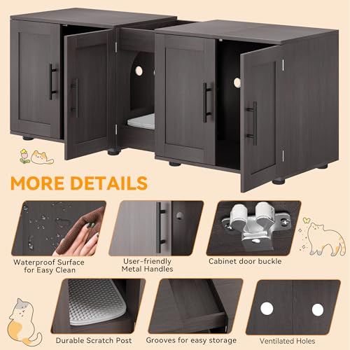Garvee Cat Litter Box Enclosure for 2 Cats, 55" Hiddden Litter Box Enclosure Furniture 3-in-1 Wooden Litter Cabinet with Barn Door & Double Rooms for Bedroom Living Room,Walnut - color: Walnut