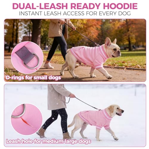 BINGPET Large Dog Sweater Pullover Fleece Vest with Leash Hole & D-Ring,Cotton Dog Hoodie for Small Medium Large Dogs Puppy Boys Girls,Thick Soft Fleece Winter Dog Clothes Cold Weather Sweatshirt Coat - color: Pink, size: XS(Chest: 15",Neck: 10",Back: 10"