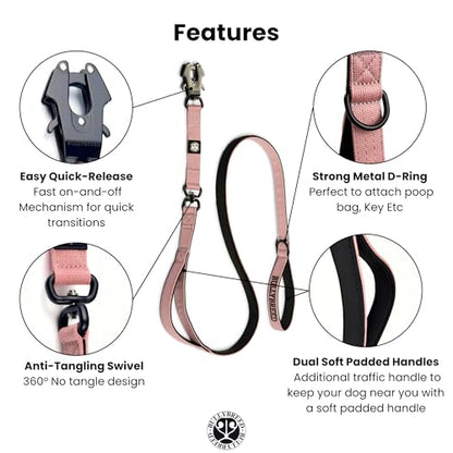 BULLYBREED | Heavy Duty Dog Leash, Tactical Dog Leash, Quick Release Frog Clip with Anti-Tangling Swivel System for Large Dogs that Pull with Soft Double Handles (5 FT Long, Pink) - color: Light Pink Double Handle