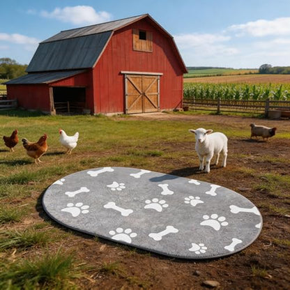Oval Dog Feeding Mats, Cat Food Mat, Absorbent Dog Mat for Food and Water Bowls, Easy Clean Silicone Mat for Food Bowls & Litter Areas | Cat Litter Mat | Ideal for Dog and Cat Owners - size: 17"x28"
