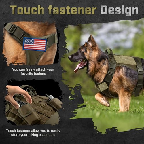 Tactical Dog Harness for Large Dogs, Adjustable No Pull Service Dog Vest Suitable for Training, Walking and Traveling, Easy Control Pet Harness, Army Green, XL - size: XL