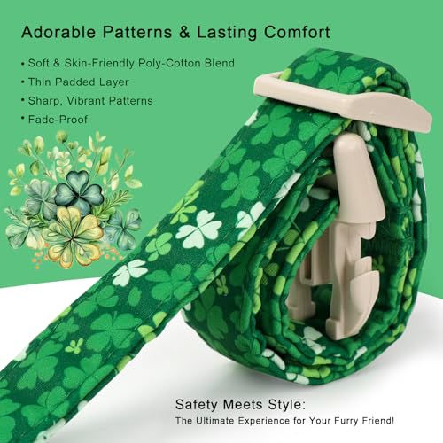 St. Patrick's Day Dog Collar for Small Dogs - Bold Green Lucky Clover Dog Collars, Cute Irish Party Shamrock Puppy Collar, Lightweight Adjustable St. Patricks Day Pet Collars XS - color: Bold Green Clover, size: XS