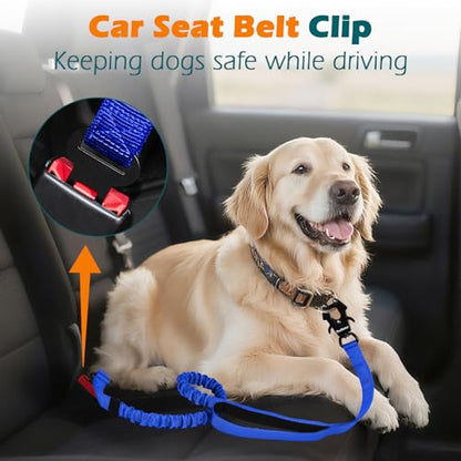 Heavy Duty Tactical Dog Leash, 5 FT Bungee Shock Absorption Leash with 2 Padded Handles, Quick Release Metal Clip, Car Seatbelt, No Pull Training Lead for Large Medium Dogs（Blue） - color: Blue