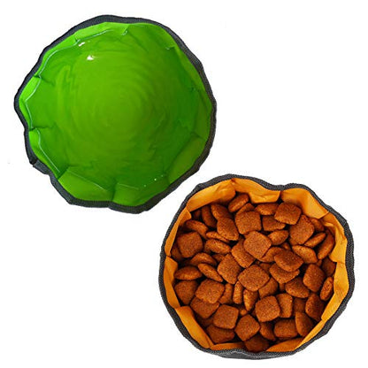 2 Pcs Collapsible Dog Bowls for Travel, Foldable, Portable and Light for Food and Water - (Green+Orange)