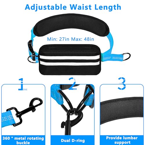Hands Free Dog Leash with Zipper Pouch, Running Waist Leash for Dog Walking, Adjustable Waist Belt for Large Dogs, Reflective Bungee Design with Two Handle for Hiking, Training, Sky Blue - color: Sky Blue