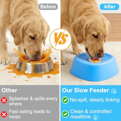 Slow Feeder Dog Bowl for Liquid Treats – Rolling Ball Dog Lick Bowl, Easy-Clean Puppy Lick Toy for Bone Broth, Yogurt & Post-op Nutrition, Best Used on Carpet or with Non-Slip Mat