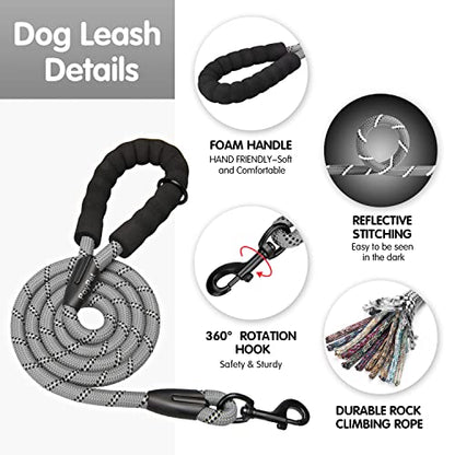 PoyPet No Pull Dog Harness and 5 Feet Leash Set, Release on Neck Reflective Adjustable Pet Vest, Front & Back 2 D-Ring and Soft Padded Pet Harness with Handle for Small to Large Dogs(Grey,S) - color: Grey, size: S