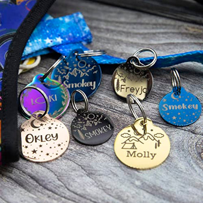 Personalized Dog Tag with 5 Lines of Custom Deep Engraved Durable Stainless Steel Pet ID Name Tag Designer Small Size Round - size: Small, style: Round