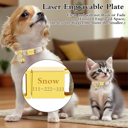 Personalized Breakaway Cat Collars - Magnetic Buckle, Bell - Safety Quick Release, Customized for Girls & Boys Cats- (Houndstooth-Khaki) - color: Houndstooth-Khaki