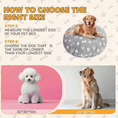 Oudain Washable Round Dog Bed Cover 45" x 45" x 11" Gray Paw Bone Prints Waterproof Dog Bed Cover Replacement for Round and Donut Dogs Beds Scratch Resistant Mattress Protector - size: 45" X 45" X 11", style: Gray Bone Paw Print
