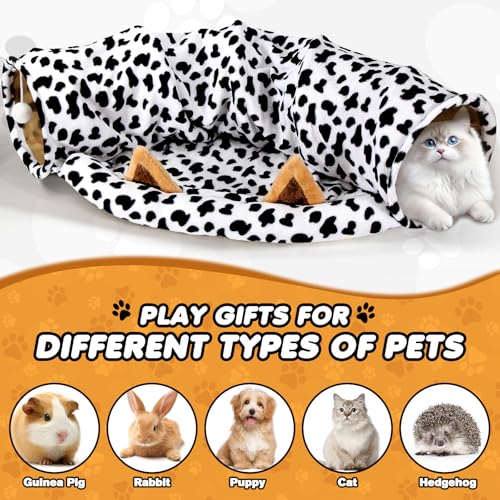 Spardar Bunny Tunnel Bed, 2-in-1 Collapsible Tunnel Tubes Toys, Washable, with Removable Mat Hideout, Interactive Toys for Rabbits Chinchilla Hedgehog Guinea Pigs Kitty, Cow - color: Cow