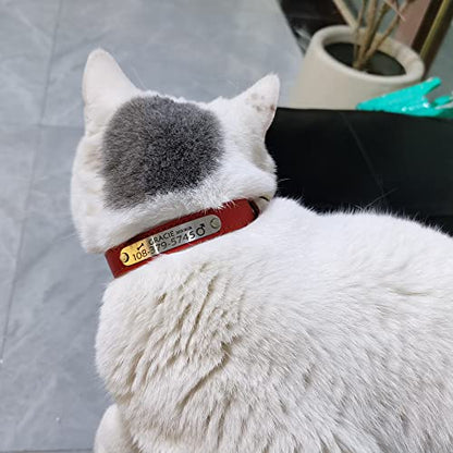 Personalized Leather Cat Collar,Custom with Name Plate and Bell for Boy and Girl Kitten/Cat(XXS,Red) - color: Red, size: XXS